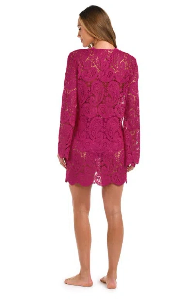 L'agence Ansley Paisley Long Sleeve Cover-up Dress In Fuchsia