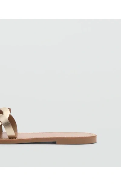 Mango Intertwined Strap Flat Leather Slide Sandal In Gold