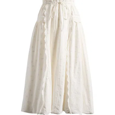 DAMSON MADDER DAMSON MADDER AGATHA LACE TRIM EMBROIDERED ORGANIC COTTON MIDI SKIRT 
