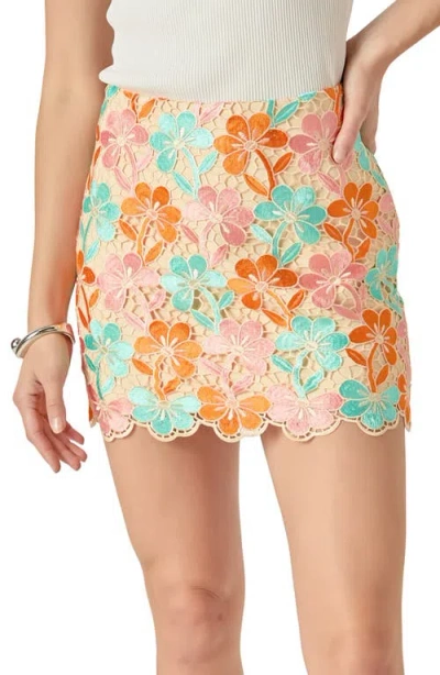 Endless Rose Floral Lace Miniskirt In Orange Multi