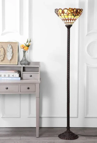 Jonathan Y Davis Tiffany-style 70" Torchiere Led Floor Lamp, Bronze In Bronze