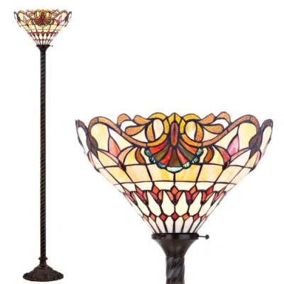 Jonathan Y Davis Tiffany-style 70" Torchiere Led Floor Lamp, Bronze In Bronze