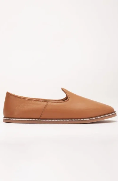 Forever & Always Shoes Dalya Leather Slip On Flats In Cognac Brown Leather