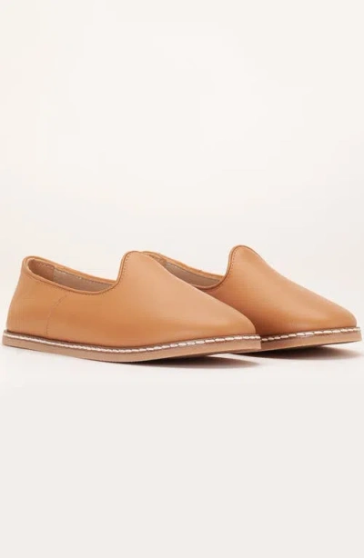 Forever & Always Shoes Dalya Leather Slip On Flats In Cognac Brown Leather