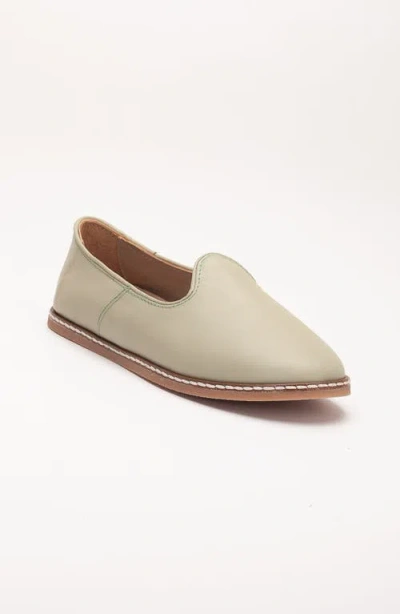 Forever & Always Shoes Dalya Leather Slip On Flats In Sage Green Leather