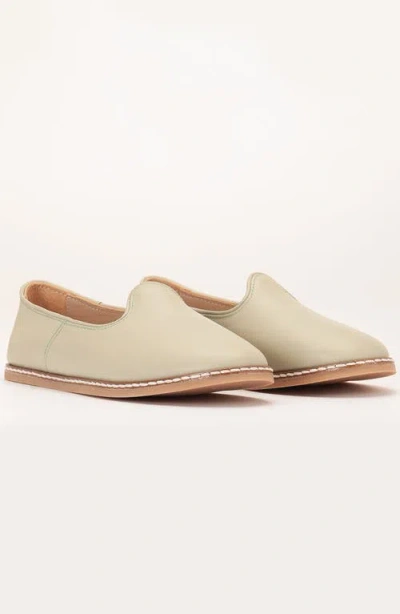 Forever & Always Shoes Dalya Leather Slip On Flats In Sage Green Leather