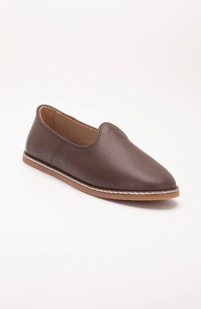 Forever & Always Shoes Dalya Leather Slip On Flats In Dark Brown Leather