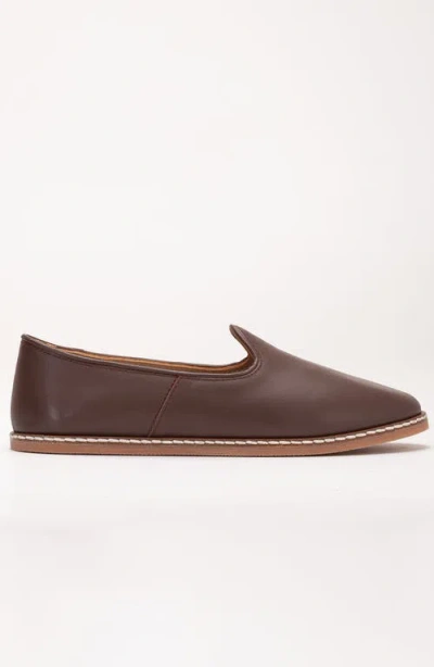 Forever & Always Shoes Dalya Leather Slip On Flats In Dark Brown Leather
