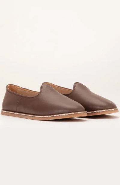 Forever & Always Shoes Dalya Leather Slip On Flats In Dark Brown Leather