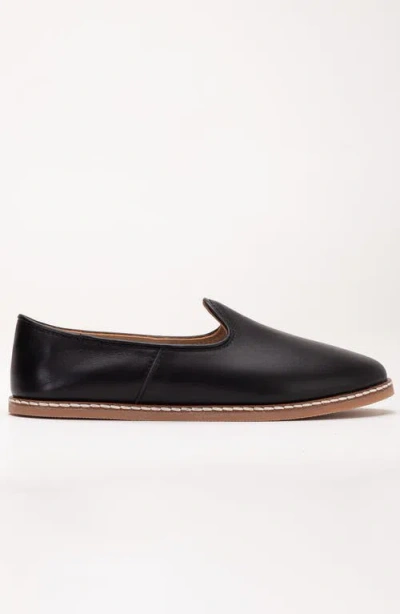 Forever & Always Shoes Dalya Leather Slip On Flats In Black Leather