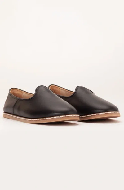 Forever & Always Shoes Dalya Leather Slip On Flats In Black Leather