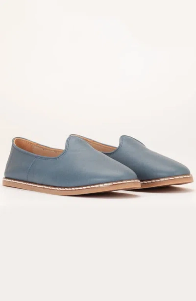 Forever & Always Shoes Dalya Leather Slip On Flats In Blue Leather