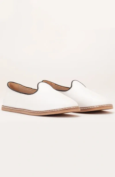 Forever & Always Shoes Dalya Leather Slip On Flats In White Leather