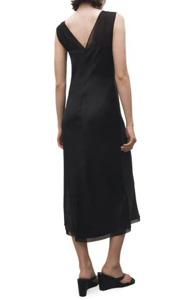 Mango Contrasting Sleeveless Satin Maxi Dress In Black