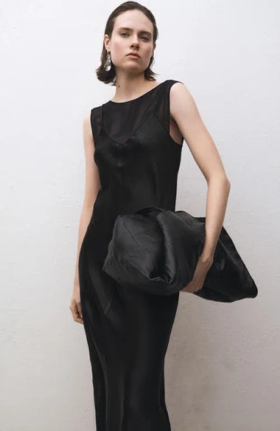 Mango Contrasting Sleeveless Satin Maxi Dress In Black