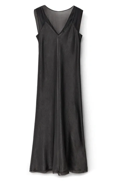 Mango Contrasting Sleeveless Satin Maxi Dress In Black
