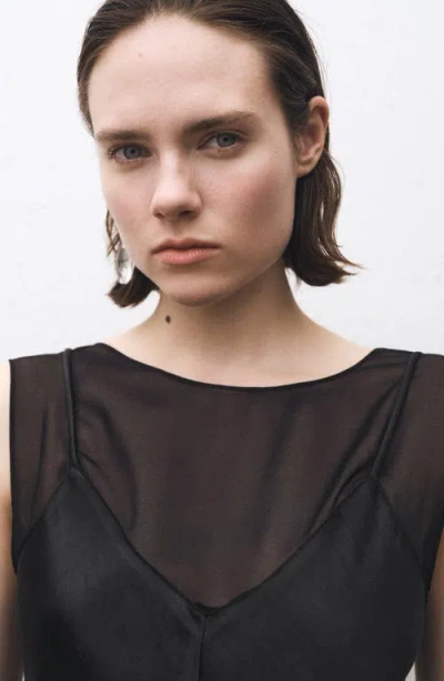 Mango Contrasting Sleeveless Satin Maxi Dress In Black