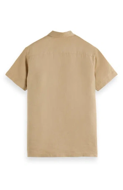 Scotch & Soda Linen Short Sleeve Button-up Shirt In Tannin