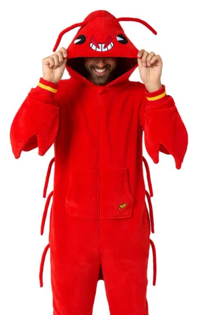 Opposuits Lobster Hooded Fleece Costume Jumpsuit In Red