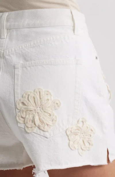 Frame The Dare Floral Appliqué Frayed High Waist Denim Shorts In Flurry