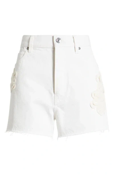 Frame The Dare Floral Appliqué Frayed High Waist Denim Shorts In Flurry