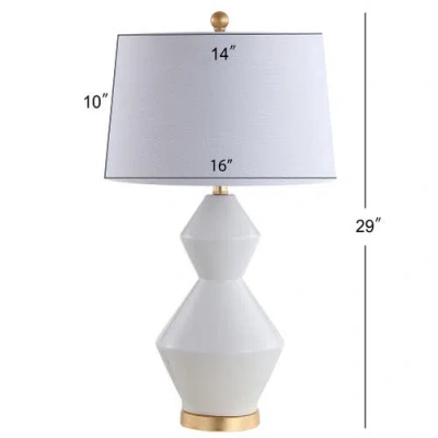 Jonathan Y Alba 29" Geometric Ceramic/metal Led Table Lamp In White/gold Leaf