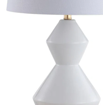 Jonathan Y Alba 29" Geometric Ceramic/metal Led Table Lamp In White/gold Leaf