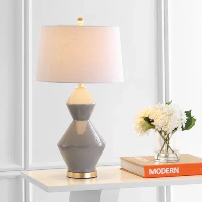 Jonathan Y Alba 29" Geometric Ceramic/metal Led Table Lamp In Gray