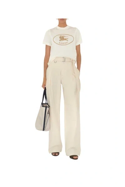 Burberry T-shirt In Cotone Con Knight Stamp In Chalk