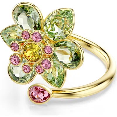 Swarovski Idyllia Flower Motif Crystal Open Ring In Green