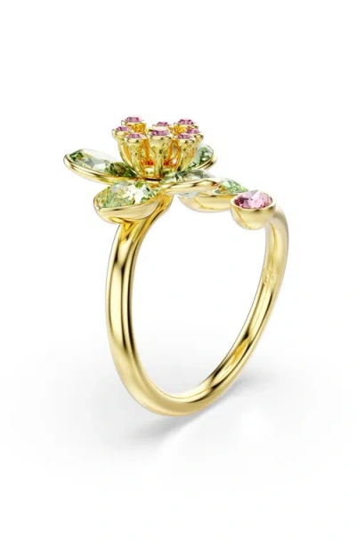 Swarovski Idyllia Flower Motif Crystal Open Ring In Green