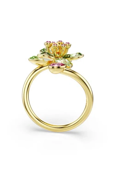 Swarovski Idyllia Flower Motif Crystal Open Ring In Green