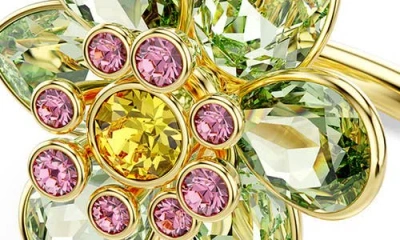 Swarovski Idyllia Flower Motif Crystal Open Ring In Green