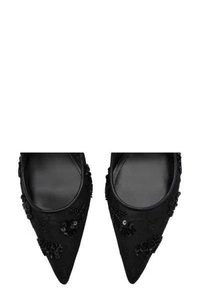 Mango Kitten Heel Floral Embellished Mesh Slingback Pump In Black