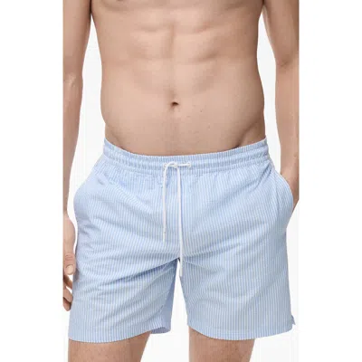 Mango Seersucker Swim Trunks In Sky Blue