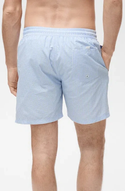 Mango Seersucker Swim Trunks In Sky Blue