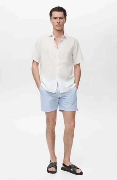 Mango Seersucker Swim Trunks In Sky Blue