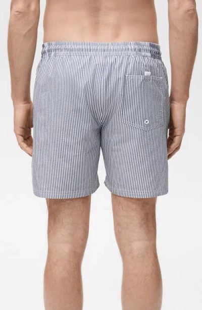 Mango Seersucker Swim Trunks In Dark Navy
