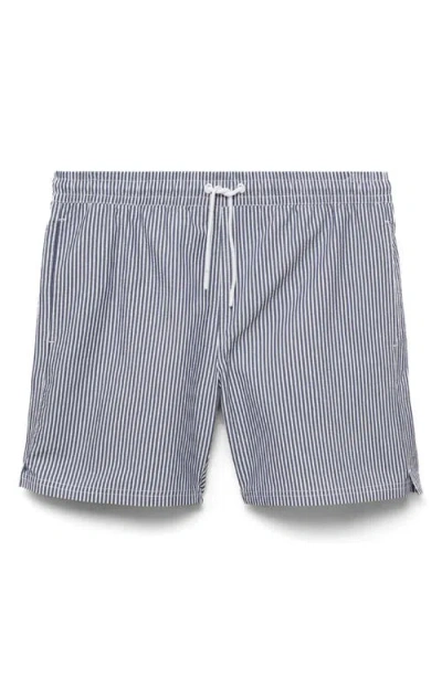 Mango Seersucker Swim Trunks In Dark Navy