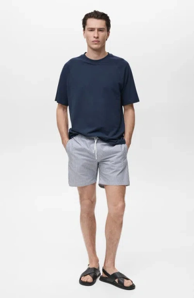 Mango Seersucker Swim Trunks In Dark Navy