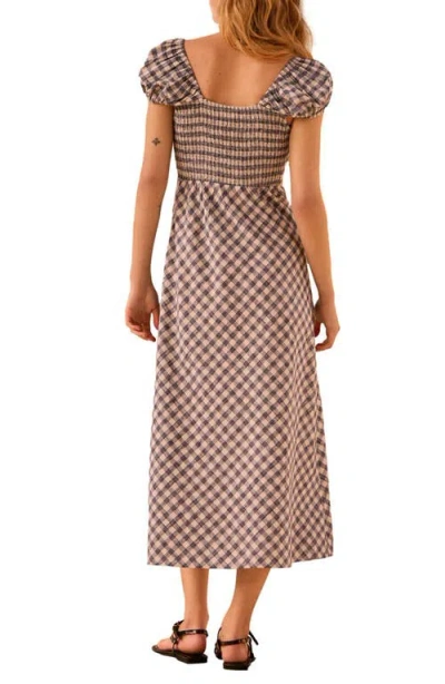 Next Gingham Cap Sleeve Midi Dress In Blue