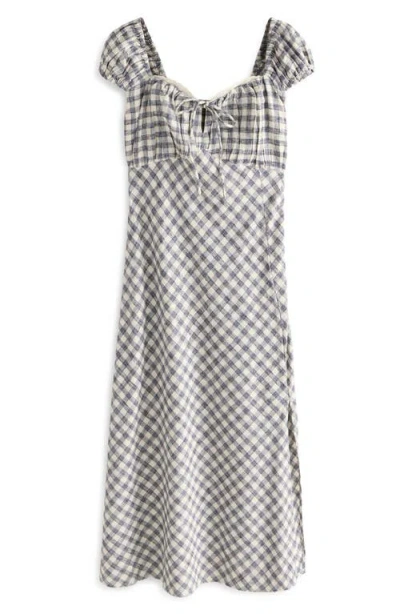 Next Gingham Cap Sleeve Midi Dress In Blue
