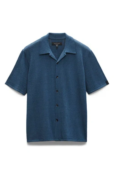 Rag & Bone Zuma Pointelle Short Sleeve Knit Camp Shirt In Mnlt