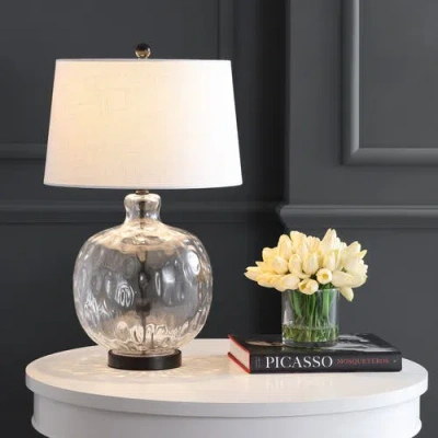 Jonathan Y Rae 26.5" Glass/metal Led Table Lamp In Clear/black