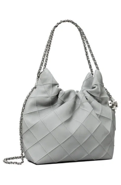 Tory Burch Fleming Mini Quilted Leather Hobo Bag In Gray
