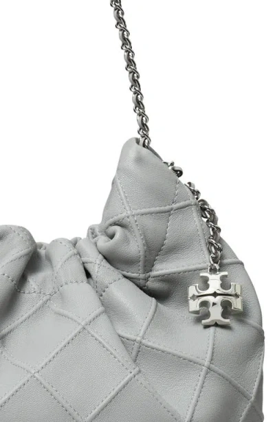Tory Burch Fleming Mini Quilted Leather Hobo Bag In Gray