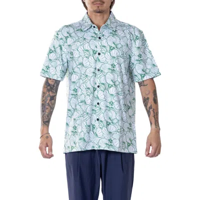 Vast Hibiscus Print Floral Short Sleeve Performance Button-up Shirt In Green