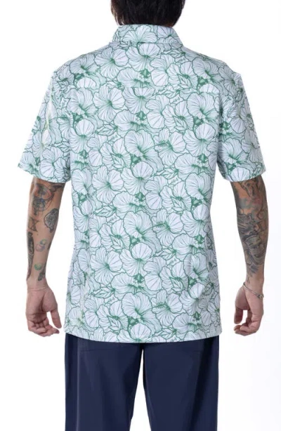 Vast Hibiscus Print Floral Short Sleeve Performance Button-up Shirt In Green