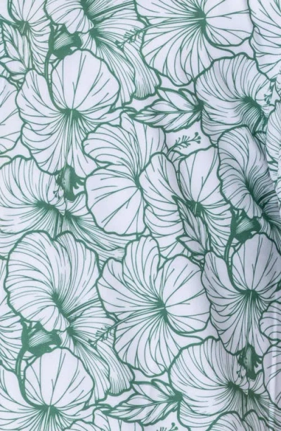 Vast Hibiscus Print Floral Short Sleeve Performance Button-up Shirt In Green