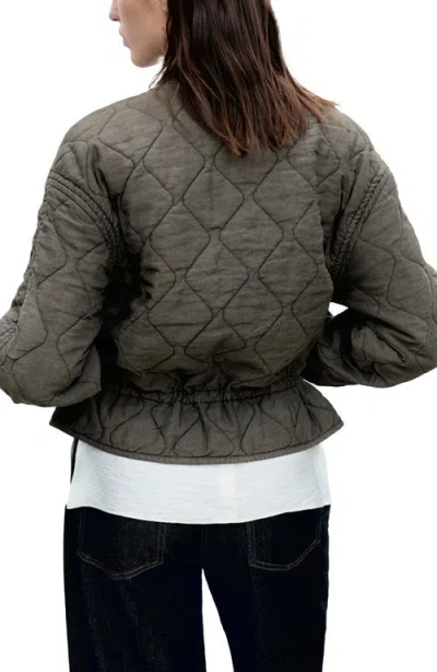 Mango Quilted Bomber Jacket In Gray